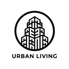Fototapeta premium Urban Living Skyscraper Logo – Modern City Apartment and Real Estate Icon