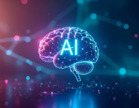 Concepto futurista de inteligencia artificial con red neuronal luminosa