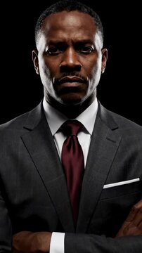 Serious Black Man In Suit With Arms Crossed.