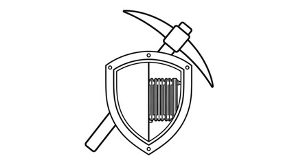 Fototapeta premium Shield and pickaxe emblem representing security and mining industry.