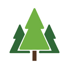 Minimalist pine forest icon, simple evergreen tree symbols for nature and ecology design