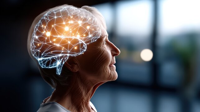 Senior Woman with Illuminated Brain Representing Active Mind and