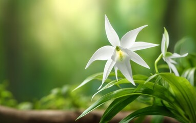 Rare White Orchid Flower in Nature with Soft Blurred Background