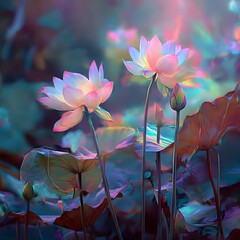 A serene and vibrant depiction of lotus flowers in bloom
