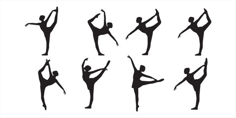 Silhouette set of female gymnast and ballerina in flexible dance poses for elegant movement illustration © Topu