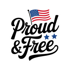 Patriotic proud and free logo with american flag and stars Vector, illustration