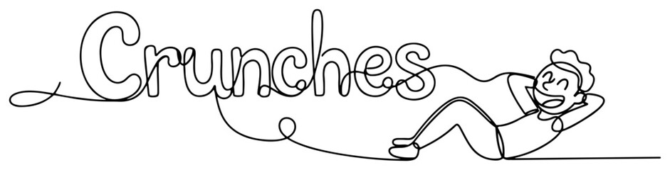 One line drawing of a person performing abdominal crunches with typography text © InsomniaVideo