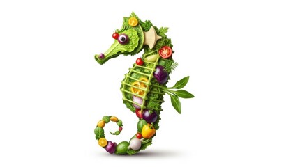 Creative seahorse made of fresh vegetables, healthy food concept