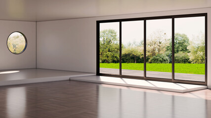 Fototapeta premium Large luxury modern bright interiors Living room mockup illustration 3D rendering Digitally Generated Image