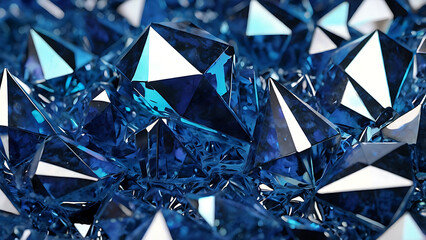 Abstract Geometric Crystal Shapes with Reflective Polyhedral Design, Artistic Blue Background, Modern Decorative Visuals, 4K image