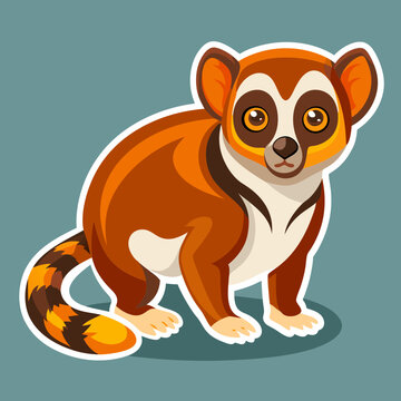 Cartooned mongoose lemur illustration against neutral teal background image