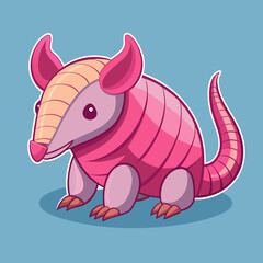 Fototapeta premium Cute cartoon armadillo with pink armor and tail