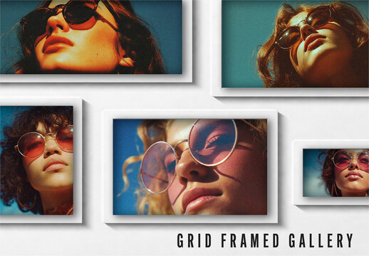 Grid Framed Gallery Photo Collage Effect Mockup