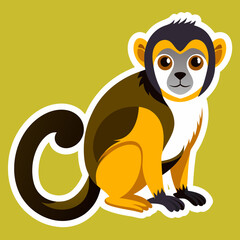 Naklejka premium Cartoon Squirrel Monkey Sitting Isolated on a Yellow Background