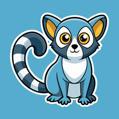 Cute lemur cartoon character illustration on solid blue background © Ohid Rahman