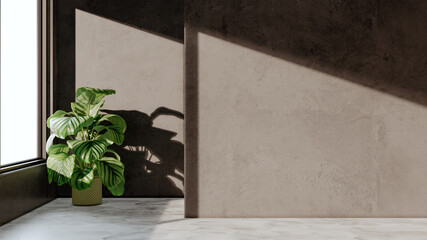 Fototapeta premium Large illustration 3D rendering luxury modern bright interiors Living room mockup with Couch and Ceiling Fan Ventilation