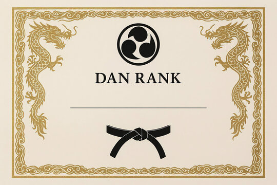 Certificate dan grade diplom karate. Old vintage diplom paper with frame texture background art design.