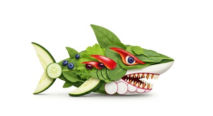 Obraz premium Creative shark made of fresh vegetables and fruits
