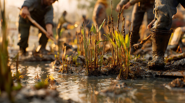Volunteers Restoring a Natural Wetland
