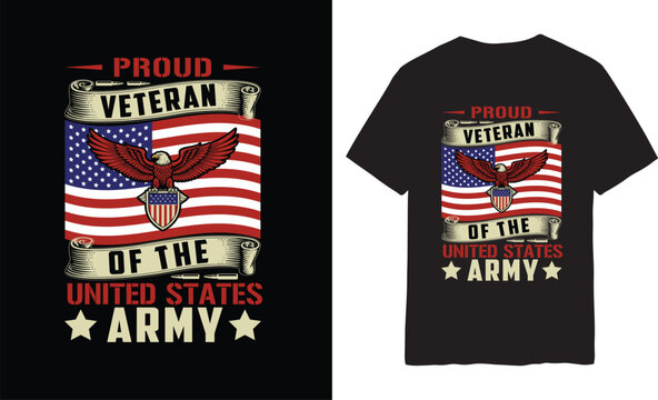 Patriotic Veteran's Pride: A striking design showcases a bold declaration of pride for a United States Army veteran, featuring patriotic symbols and a message of honor. 