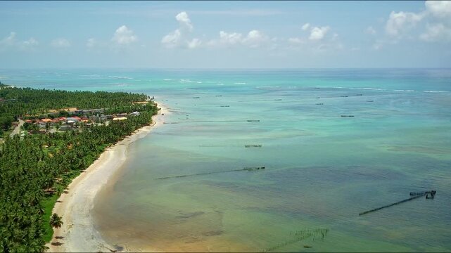 Aerial view of calm waters of Sao Miguel dos Milagres, Alagoas.