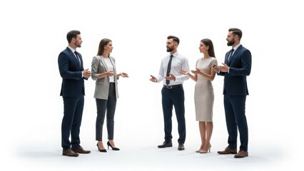 Obraz premium Business professionals in formal attire discussing on white background