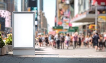 Obraz premium A large white billboard is on the sidewalk in a busy city