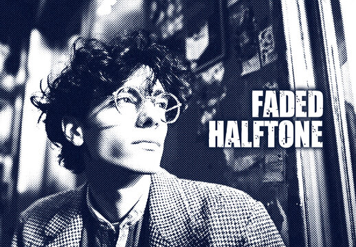 Print Blue Faded Halftone Photo Effect