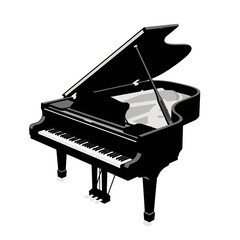 Elegant black grand piano isolated on white background vector illustration