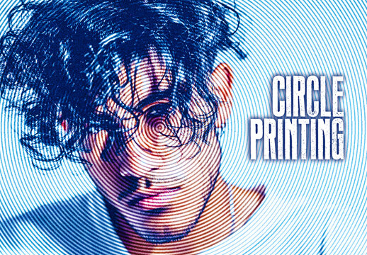 Retro Cyan Spiral Circle Printing Photo Effect