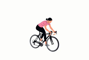 Obraz premium Illustration of a Woman Cycling on a Road Bike Wearing Casual Athletic Apparel on a Minimalist White Background