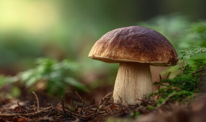 A mushroom is sitting on the ground