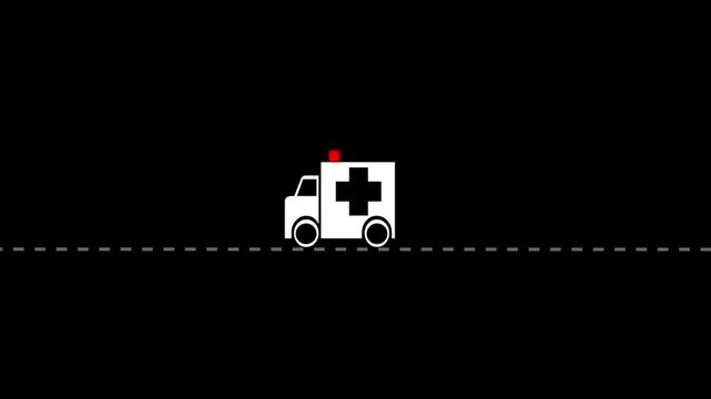 Ambulance icon moving animation with with red lights animation. Ambulance emergency service icon. Emergency service concept. Ambulance car on the road icon.