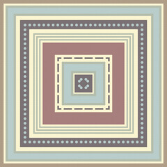 Obraz premium Soft pastel concentric square pattern with dotted frame details. Vintage inspired geometric tile background, perfect for fabric, packaging and surface design.