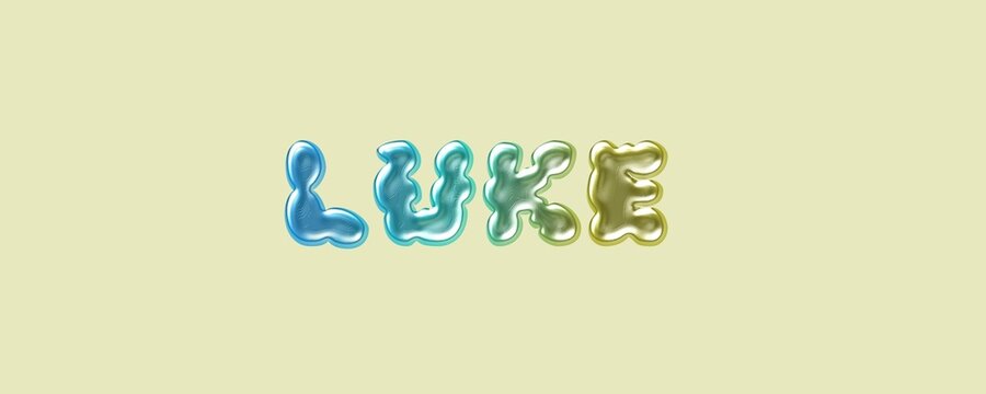 Luke name. Luke typography. Funny Childish typography. Famous boys name. Glossy 3D Balloon Typography of the Name Luke in Metallic Colors.
