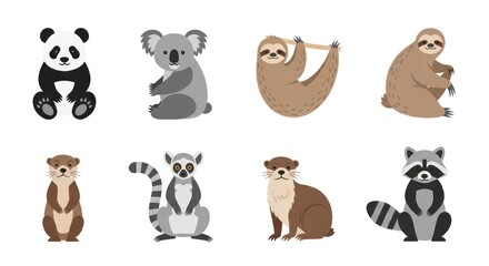 Fototapeta premium Collection of cartoon animal illustrations on white background for various uses