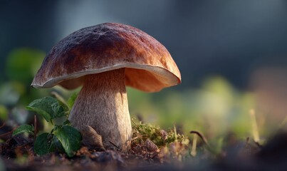 Fototapeta premium A mushroom is sitting on the ground