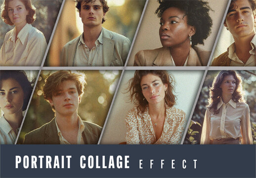 Vintage Diagonal Portrait Collage Effect Mockup