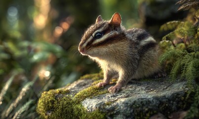 Obraz premium A small chipmunk is sitting on a rock