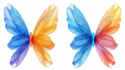 Colorful, watercolor-style butterfly illustration with stylized wings in vibrant blues and oranges