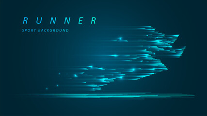 Abstract runner sprinting with speed motion. Futuristic glowing blue ray. Graphic concept for your design