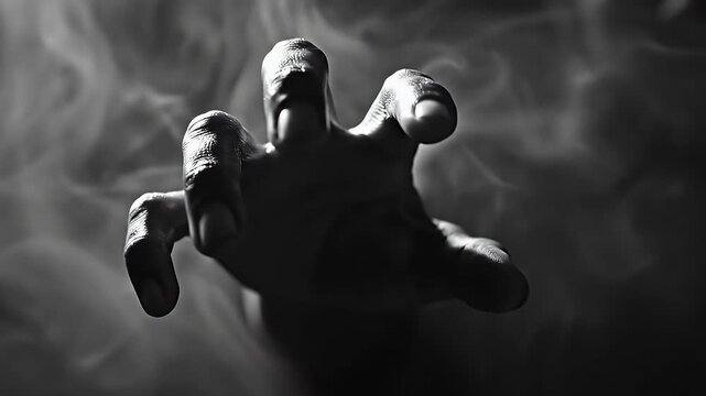 A Forsaken Hand Reaches Through Smoky Darkness in Monochrome Mood
