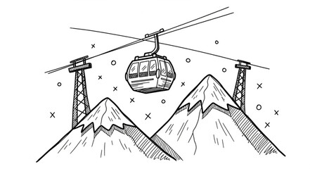 Cable car over mountains hand drawn sketch illustration. © Jibril