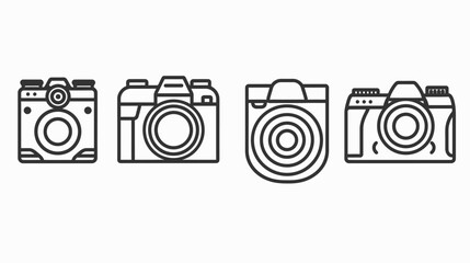 Four black outlined cameras, of different designs, placed on a white background