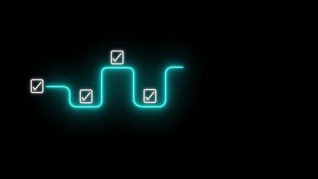Digital Recruitment and Approval Workflow. Glowing user icon at the end of a digital flow with checkmarks, symbolizing assessment, approval, selection .4k video