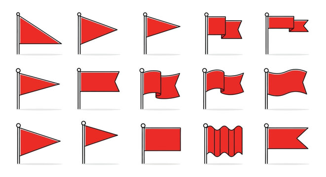 Collection of Red Flags: Warning, Alert, Signal, Banner, Pennant, Waving, Triangle, Rectangle