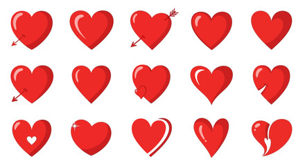 Collection of Red Hearts Icons, Symbols of Love, Romance, and Valentine's Day