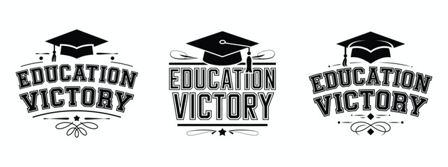 Obraz premium Education Victory Graduation Cap Vintage Typography Emblem Vector illustration