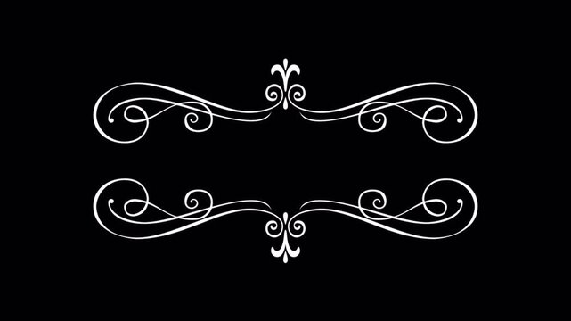 Elegant Flourish Frame Design with Ornate Swirls and Decorative Elements on Black Background.