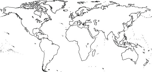 Minimalist world map outline vector illustration featuring global continents and borders for geography education travel planning international business and logistics tracking design. © Sagor
